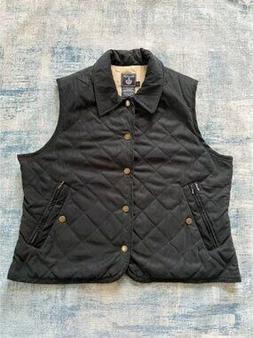 Faconnable Black Quilted Snap Button Front Lightweight Vest Women's Large